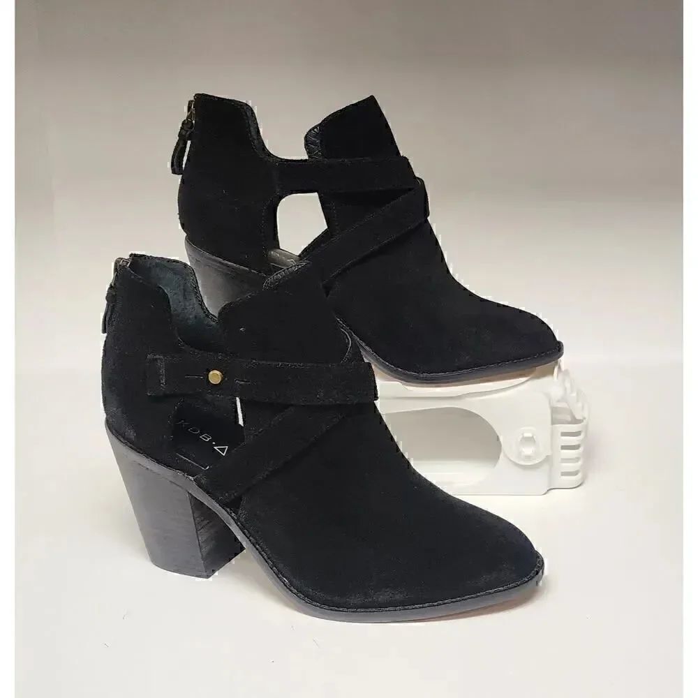 Kelsi Dagger Brooklyn Jalen Black Suede Leather Block Heel Bootie Shoes US 10